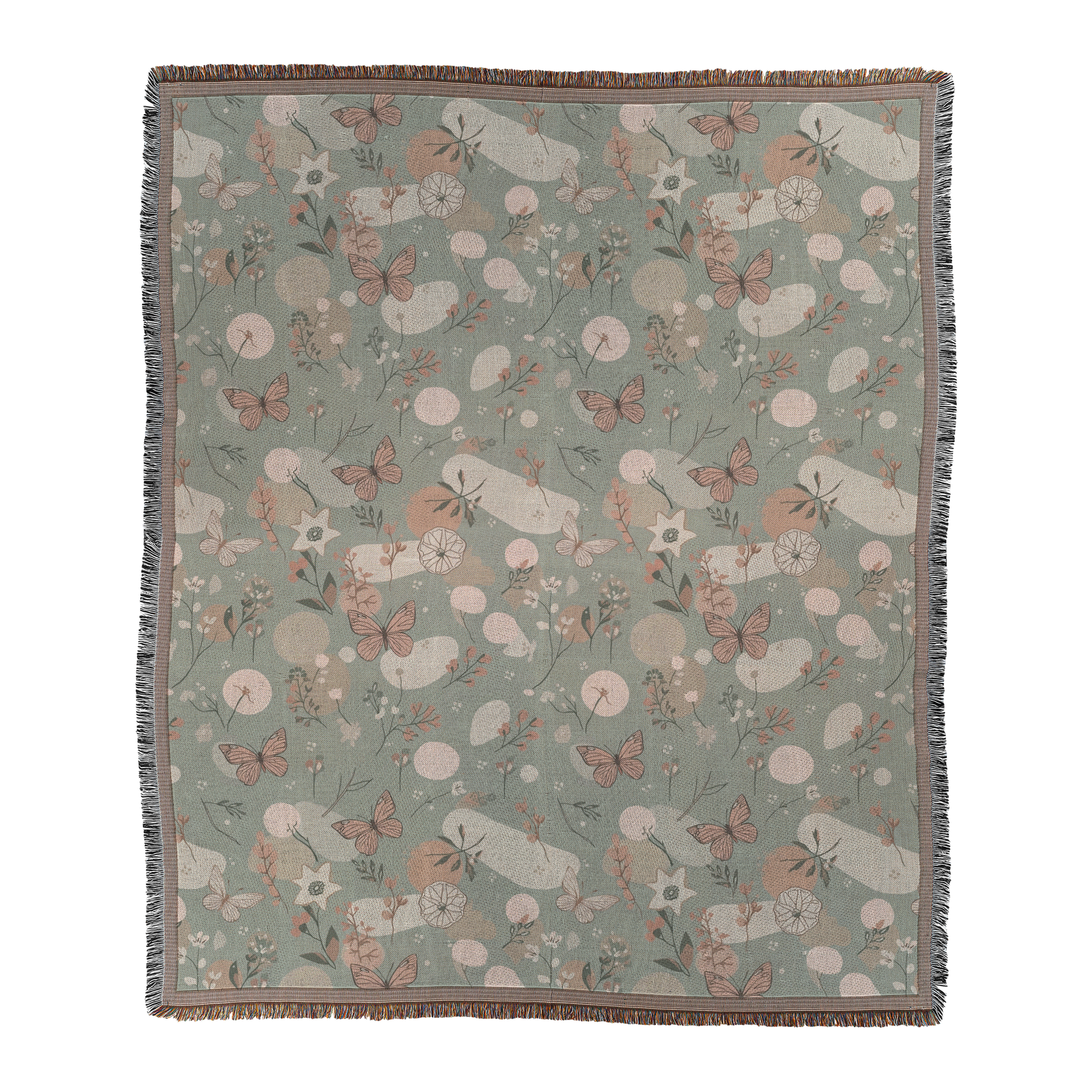 Sage & Blush Butterfly Woven Blanket | Whimsical Cottagecore Printed Throw | Cozy Tapestry for Sofa, Bed & Nursery Décor Default Title