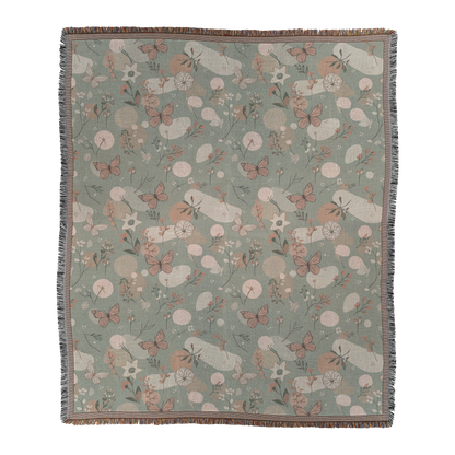 Sage & Blush Butterfly Woven Blanket | Whimsical Cottagecore Printed Throw | Cozy Tapestry for Sofa, Bed & Nursery Décor Default Title