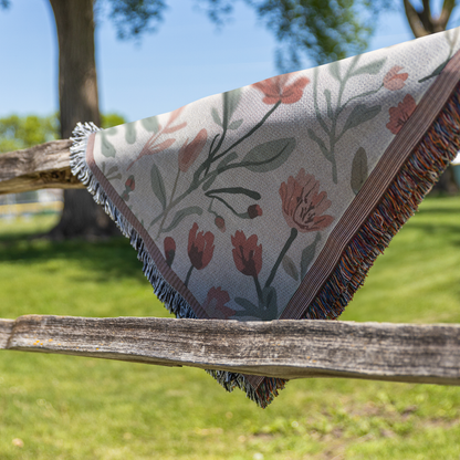 Rustic Wildflower Woven Throw Blanket | Cottagecore Floral Design | Soft Printed Tapestry Blanket for Sofa, Bed & Home Décor