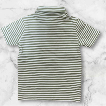 Next Baby Polo Shirt | White with Green Stripe | 9-12 Months | Cotton | New