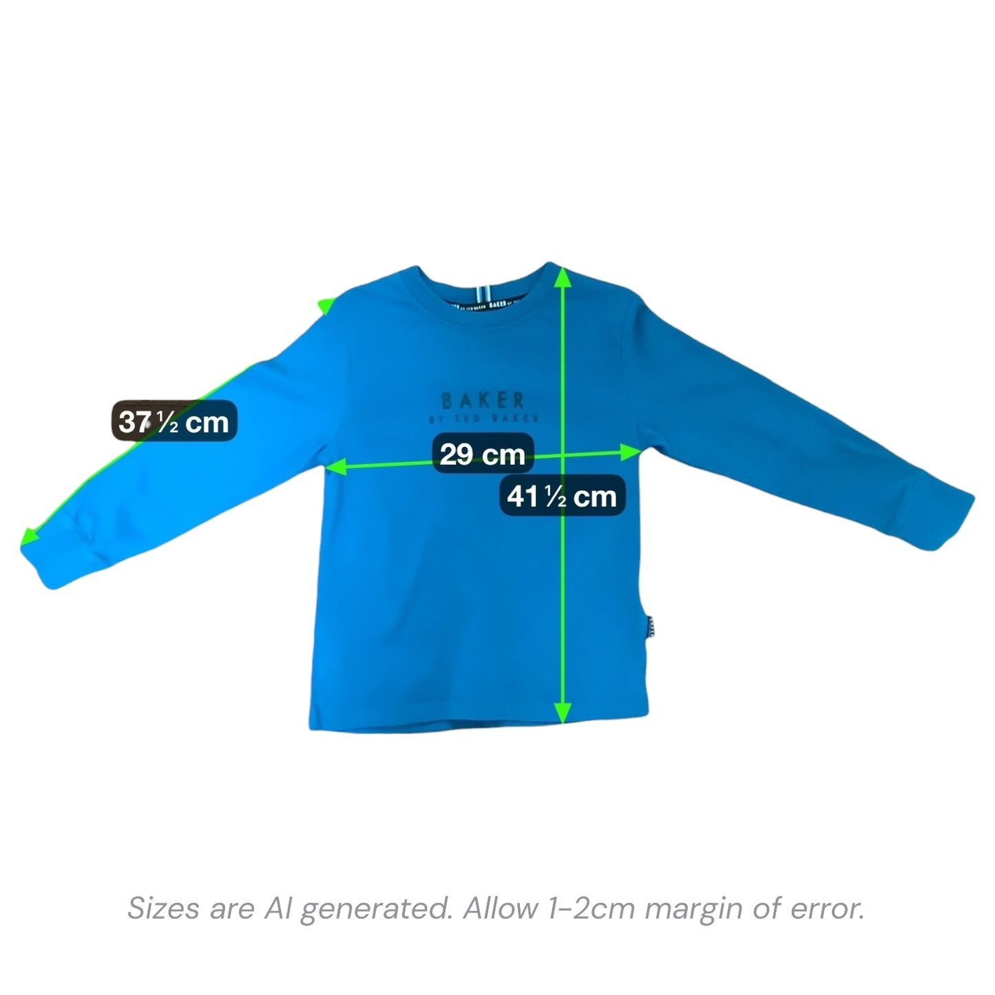 Baker by Ted Baker | Boys T-Shirt | Teal | Long Sleeve | Cotton | Size 4 | Pre-Owned
