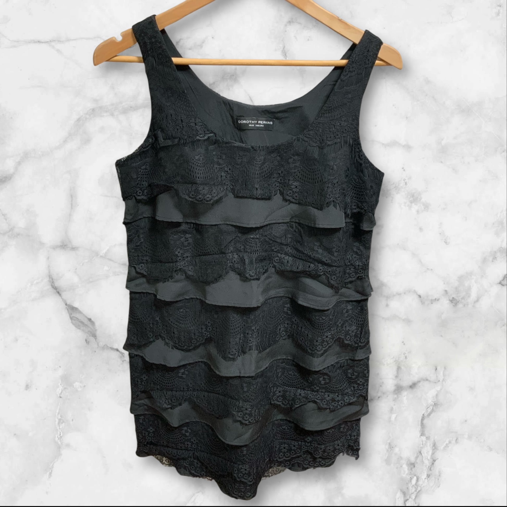 Dorothy Perkins Women's Shift Dress | Black Lace | Layered 1920s Style | Size 10 | Pre-Owned