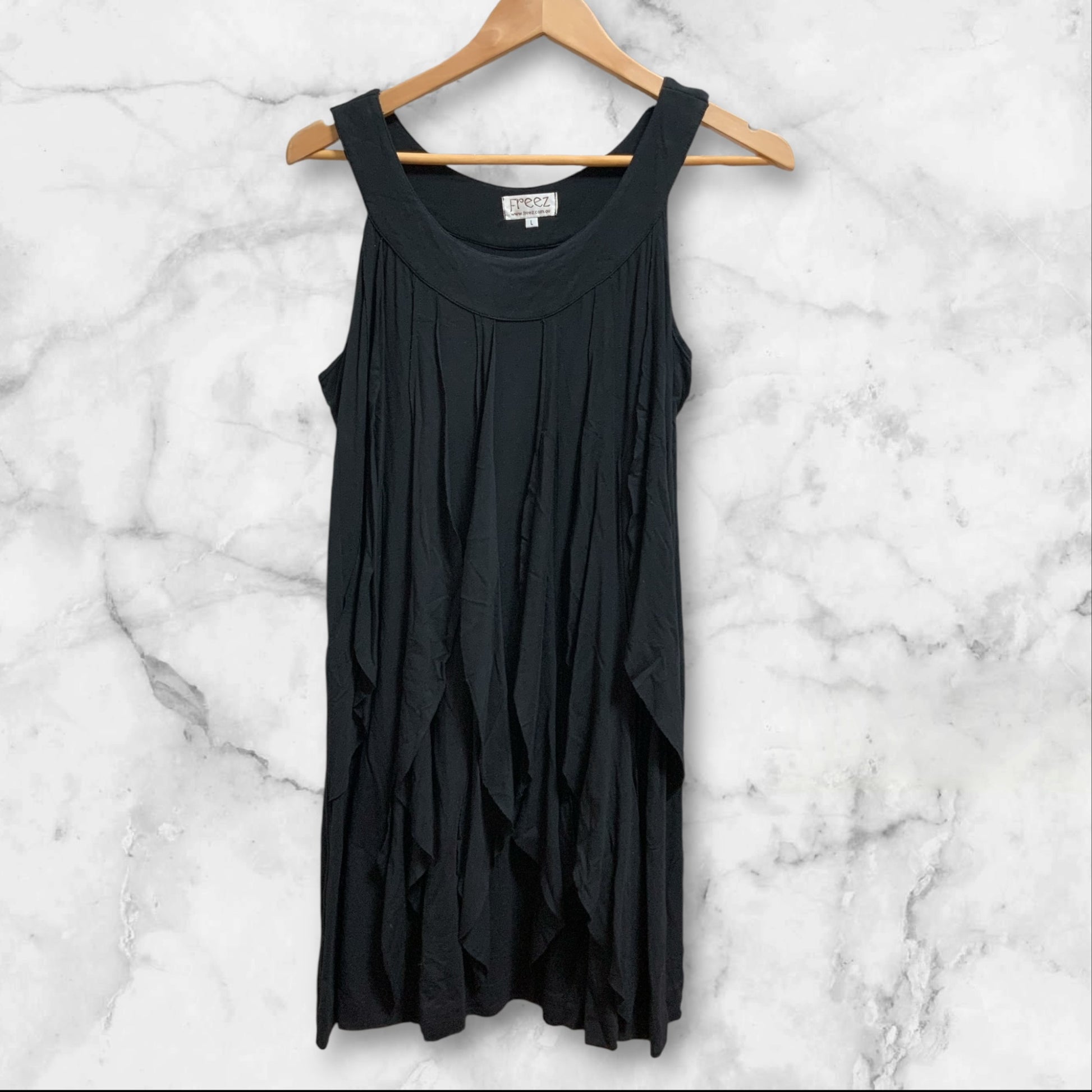 Freez Women's Black Short Dress | Sleeveless | Rayon Lycra Blend | L | Pre-Owned