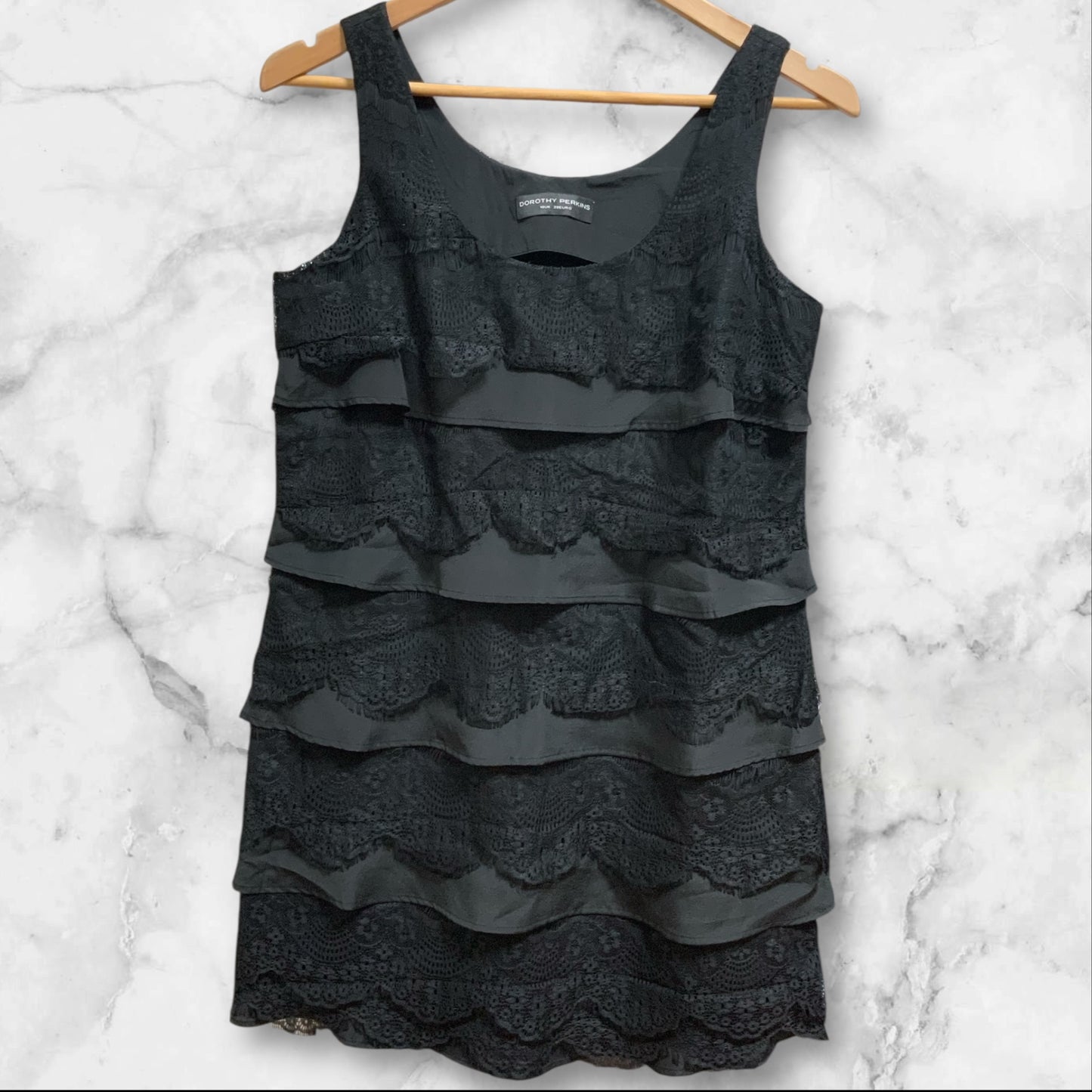 Dorothy Perkins Women's Shift Dress | Black Lace | Layered 1920s Style | Size 10 | Pre-Owned