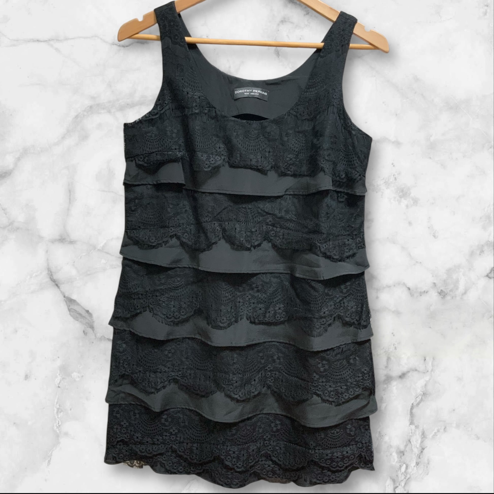 Dorothy Perkins Women's Shift Dress | Black Lace | Layered 1920s Style | Size 10 | Pre-Owned