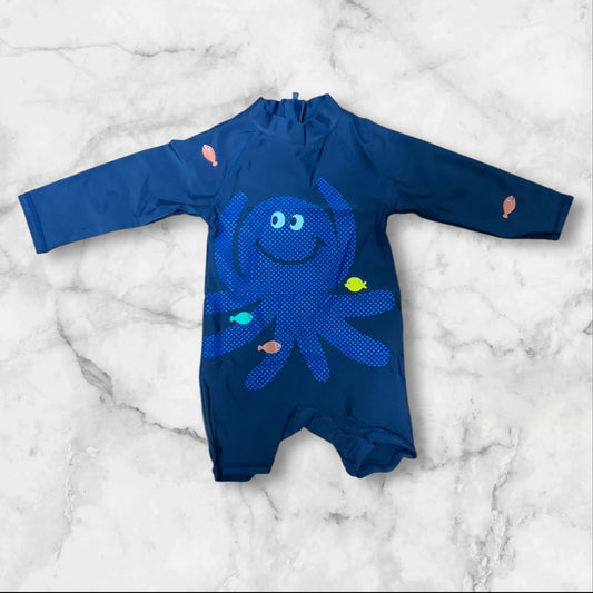 Seed Baby Onesie | UV Sun Protection | Blue Cartoon Octopus | Size 0 (6-12M) | Pre-Owned