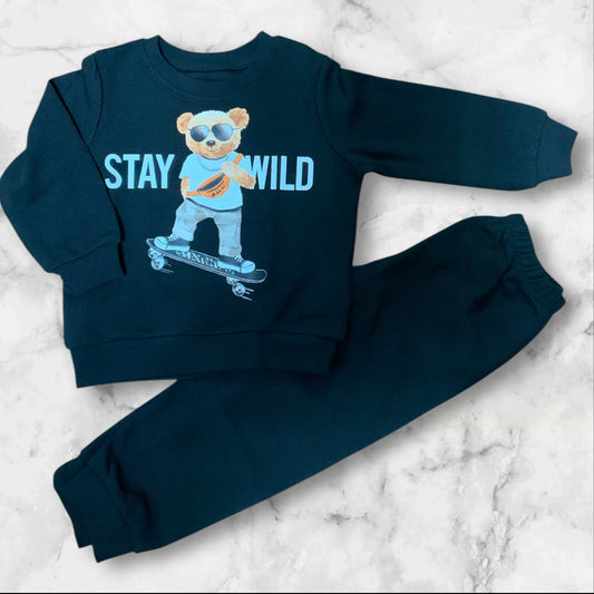 Shein Boys 2-Piece Set | Black Bear Sweater + Track Pants | Size 4Y (3-4 Years) | NWOT