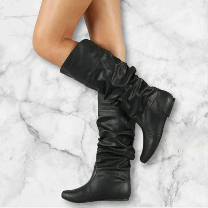 Women's Black PU Leather Knee Boots | Flat Sole | Size 8.5 | New Without Tags