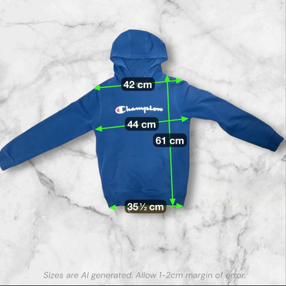 Champion | Youth Unisex Hoodie | Navy Blue | Fleece | Logo | Size 14 | Pre-Owned
