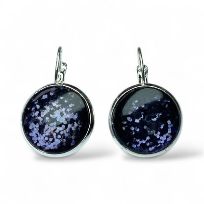Glitter Resin Drop Earrings Silver Plated | Handmade Statement Jewellery Navy