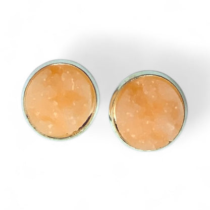 Sparkly Druzy Silver Stud Earrings Lightweight Resin, Multiple Colours Peach
