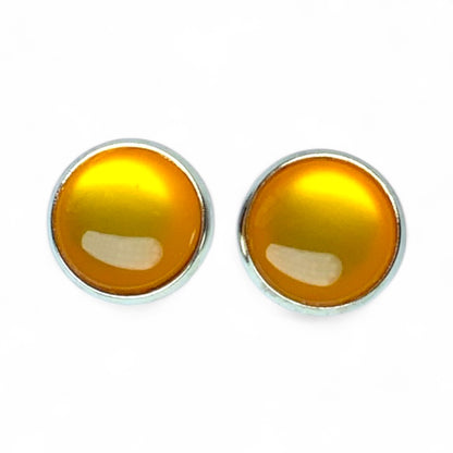 Glossy Shiny Dome Resin Silver Stud Earrings - Multiple Colours Orange