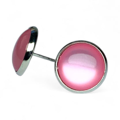 Glossy Shiny Dome Resin Silver Stud Earrings - Multiple Colours