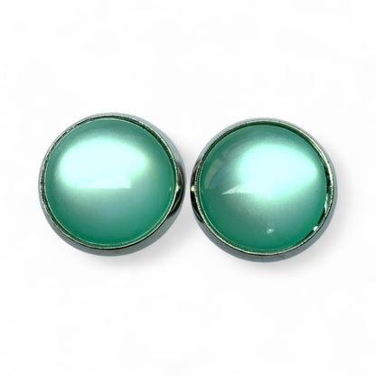 Glossy Shiny Dome Resin Silver Stud Earrings - Multiple Colours Sage Green