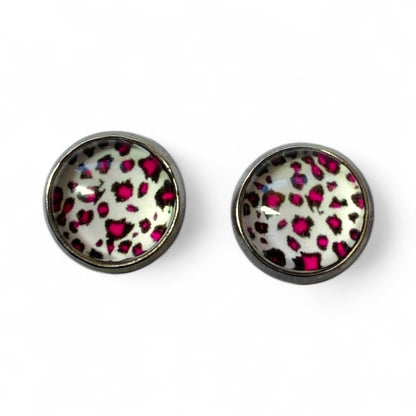 Wild Animal Print Round Dome Stainless Steel Stud Earrings