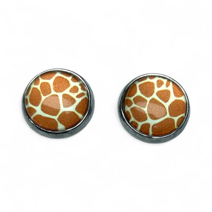 Wild Animal Print Round Dome Stainless Steel Stud Earrings