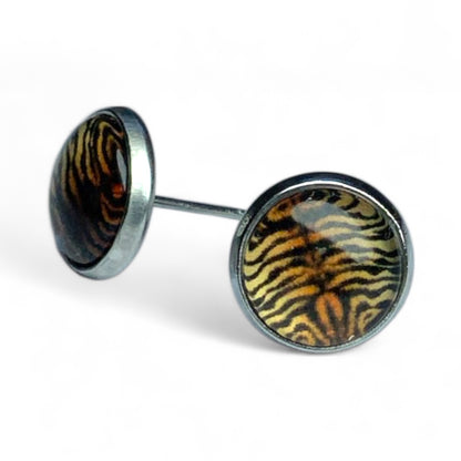 Wild Animal Print Round Dome Stainless Steel Stud Earrings Tiger