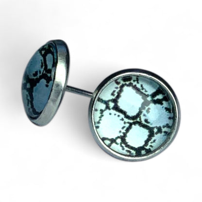 Wild Animal Print Round Dome Stainless Steel Stud Earrings Snake