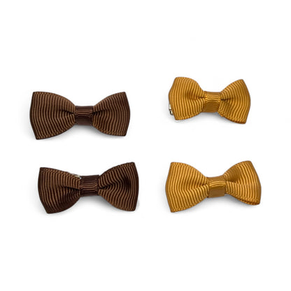 Mini Fabric Ribbon Bow Clips – Set of 4 Alligator Clips (2 Colours) Browns