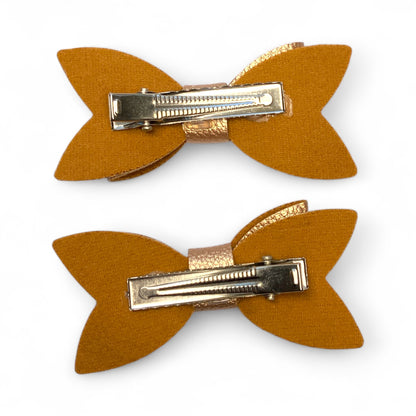 Metallic Pebble PU Leather Hair Bows | Alligator Clips (2 pack)