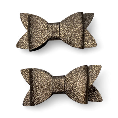 Metallic Pebble PU Leather Hair Bows | Alligator Clips (2 pack) Bronze