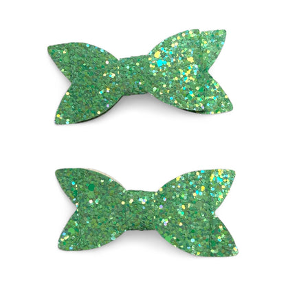 Glitter PU Leather Hair Clips – Alligator Clip Set (2 Pack) Green