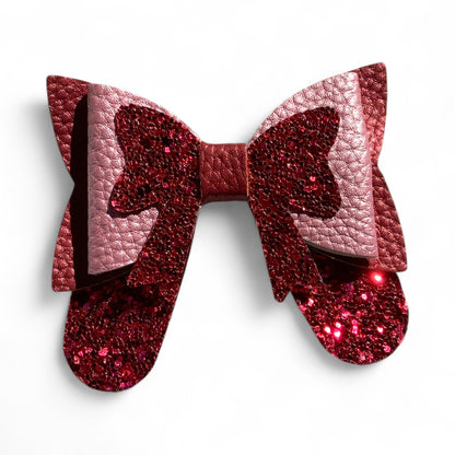 Glitter PU Leather Hair Bow | Pebble & Glitter Design Red