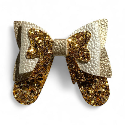 Glitter PU Leather Hair Bow | Pebble & Glitter Design Gold