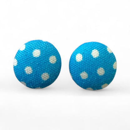 Polka Dot Fabric Button Stud Earrings 12mm Stainless Steel Handmade Colourful Jewellery