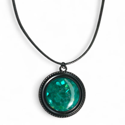 Malachite Style Resin Dome Necklace – 25mm Pendant on Black Rope Chain