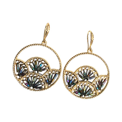 Woven Fan Earrings with Black AB Seed Beads