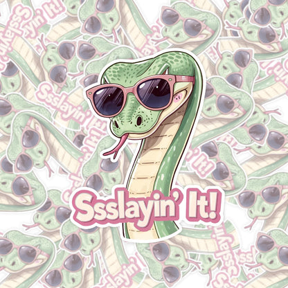 Ssslayin' It Cool Snake | Confident | White Gloss Vinyl | Die-Cut Sticker