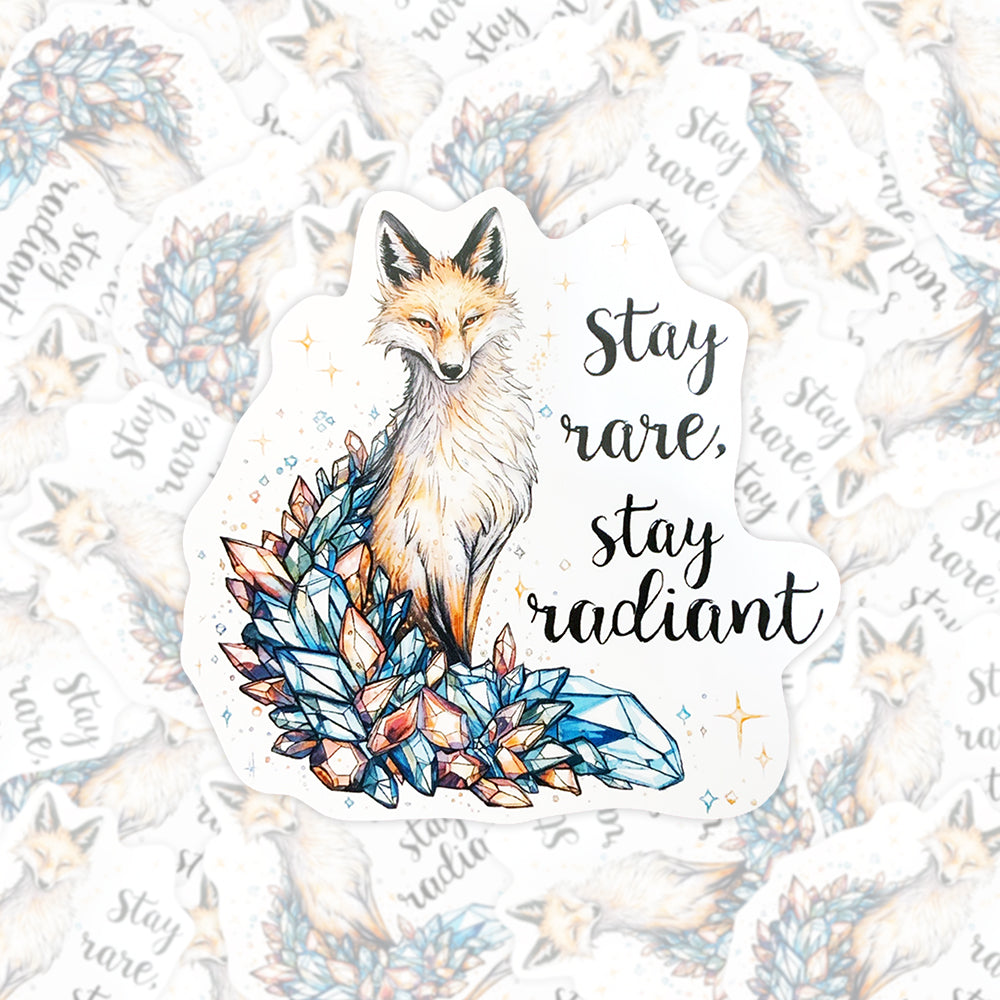 Stay Rare Stay Radiant Crystal Fox | Empowering | White Gloss Vinyl | Die-Cut Sticker