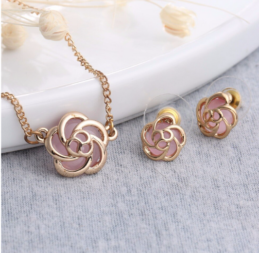Elegant Japanese Sakura Flower Inspired Necklace and Earring Set