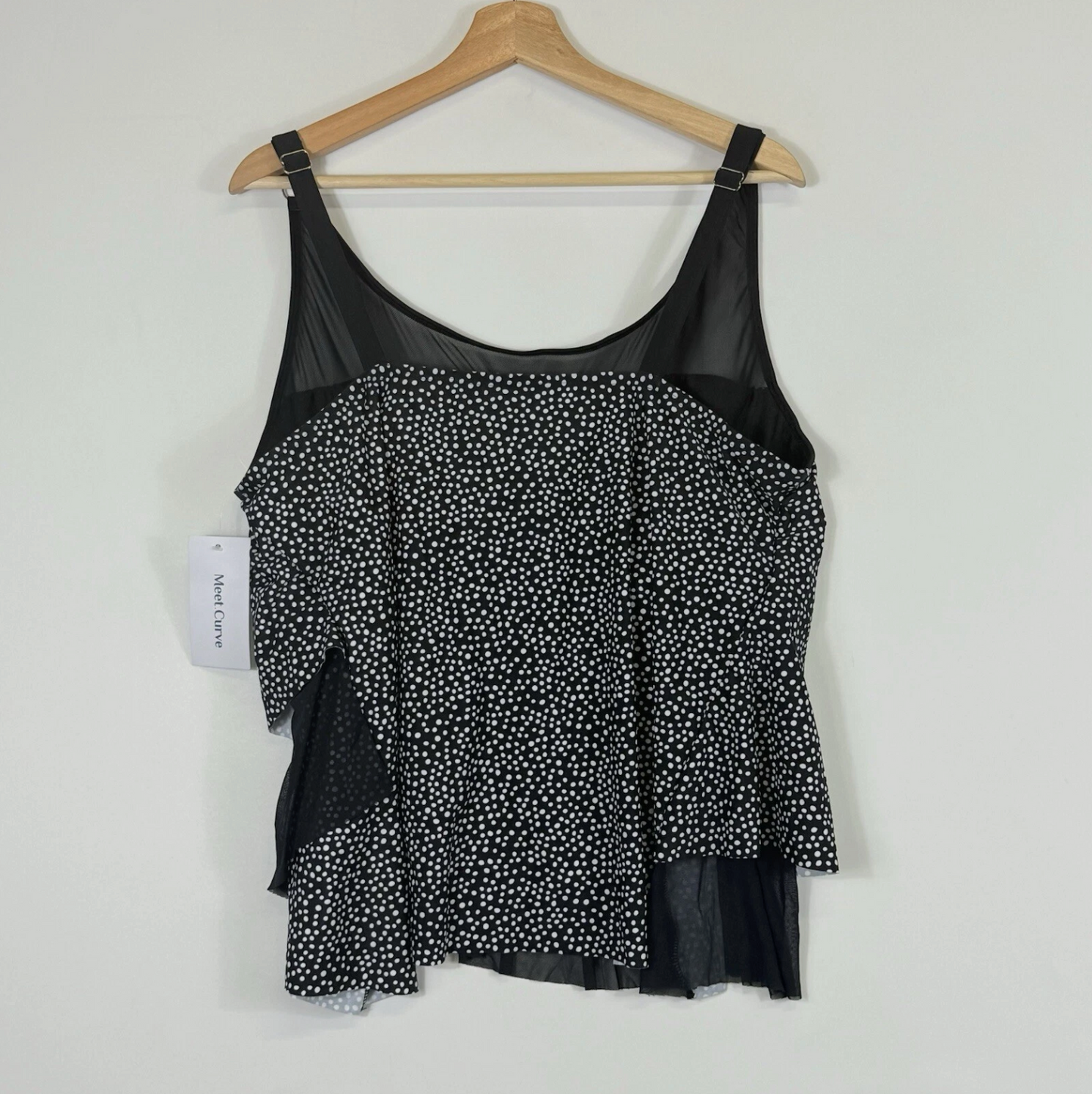 Meet.Curve Women's Swim Top | Black Polka Dot Mesh | XL (20-22) | New