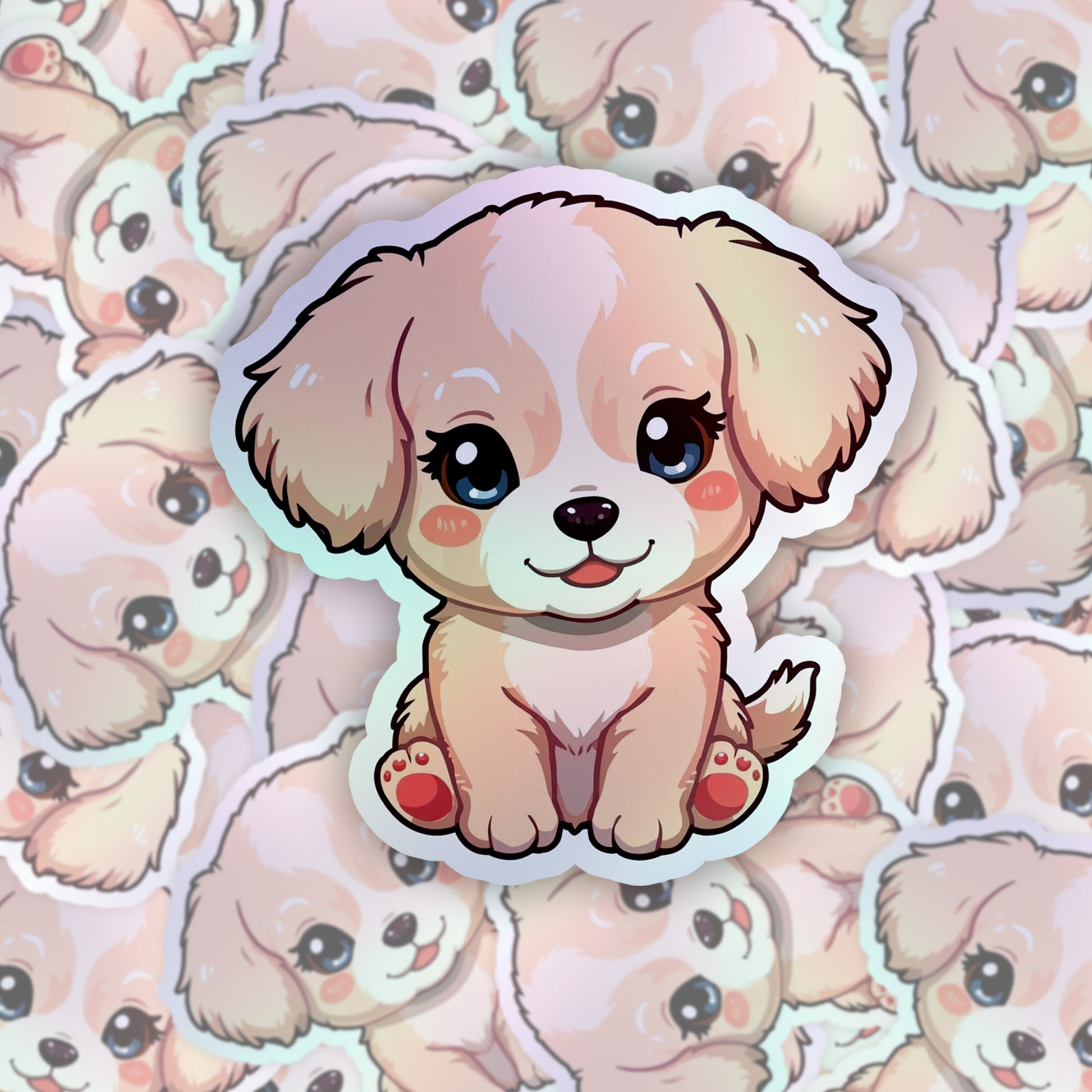 Kawaii Puppy Rainbow Holographic Foil Vinyl Stickers (Set of 2)