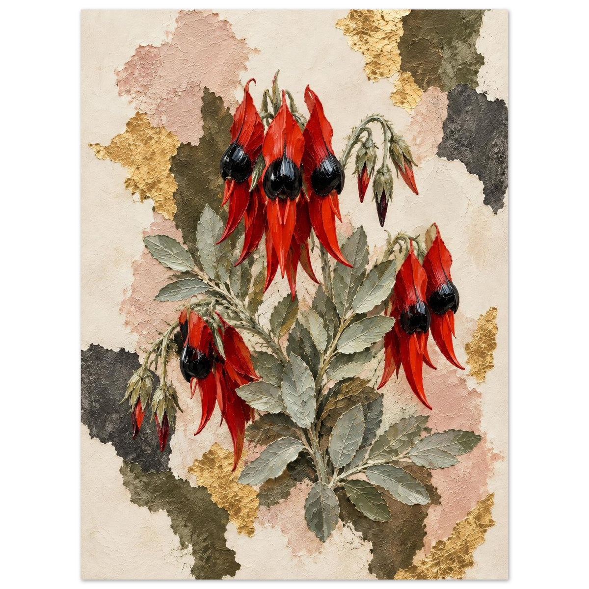 Sturt's Desert Pea Australian Native Flower Fine Art Poster 60x80 cm 24x32″