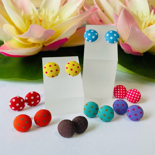 Colourful Spotted Fabric Round Button Stud Earrings | Stud Earrings
