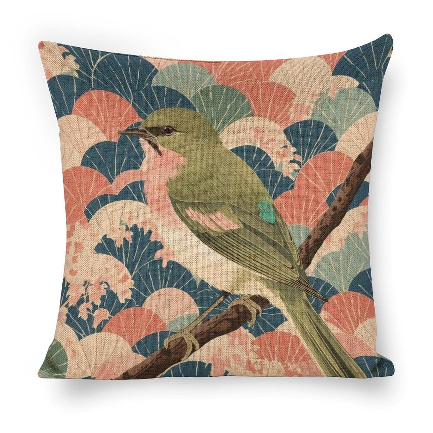 Songbird Serenity Linen Cushion Pillow Cover — Double-Sided Print, 45×45cm rice white 18"×18"