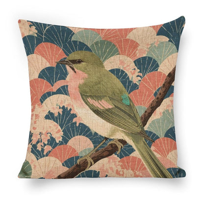 Songbird Serenity Linen Cushion Pillow Cover — Double-Sided Print, 45×45cm rice white 18"×18"