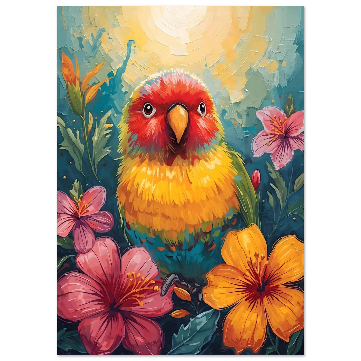 Tropical Parrot Paradise Fine Art Poster - Vivid Abstract Bird & Floral Wall Decor A0 (84.1 x 118.9 cm)
