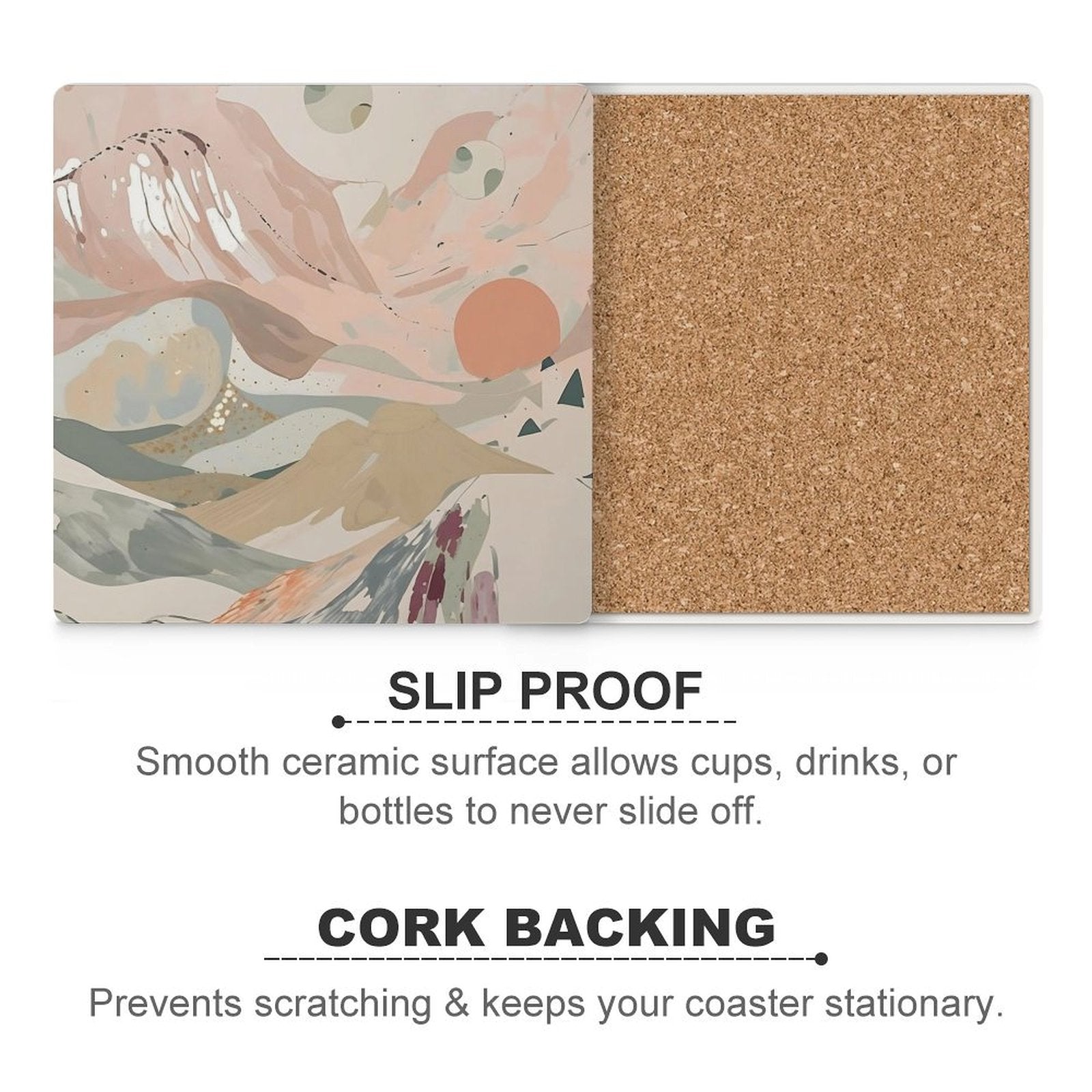 Celestial Dusk Abstract Pastel Landscape Ceramic Coasters (Set of 4 or 6)