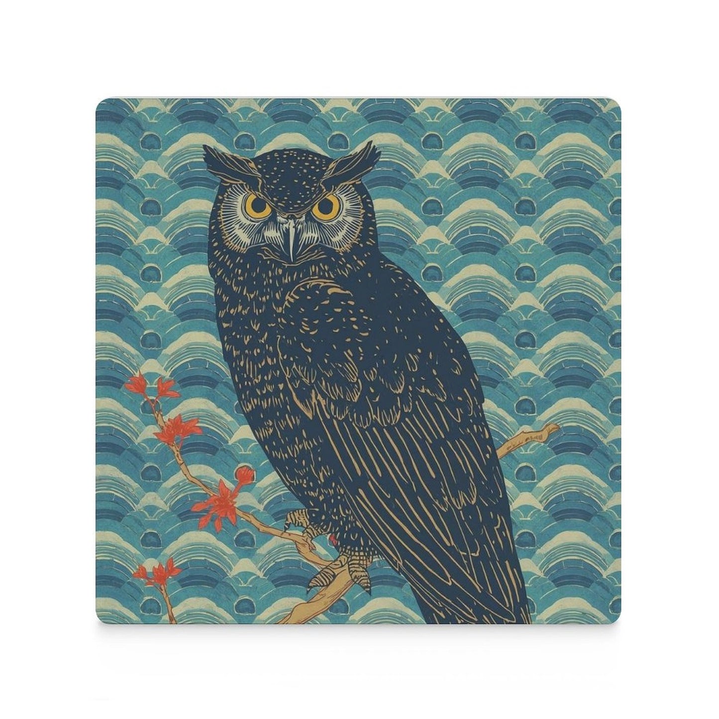 Majestic Owl Japanese Ukiyo-e Inspired Ceramic Coasters (Set of 4 or 6)
