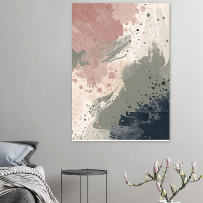Abstract Serenity Splash Fine Art Poster - Modern Blush & Grey Wall Art for Contemporary Spaces