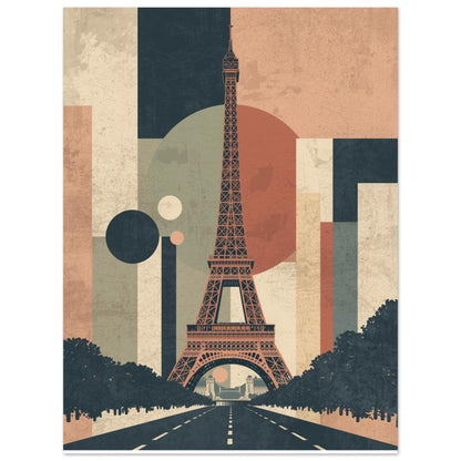 Eiffel Tower Geometric Abstract Fine Art Poster - Mid-Century Modern Parisian Vibe 75x100 cm 30x40″
