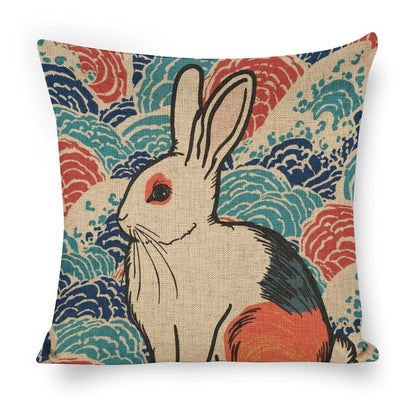 Vivid Rabbit Linen Cushion Pillow Cover — Double-Sided Print, 45×45cm rice white 18"×18"