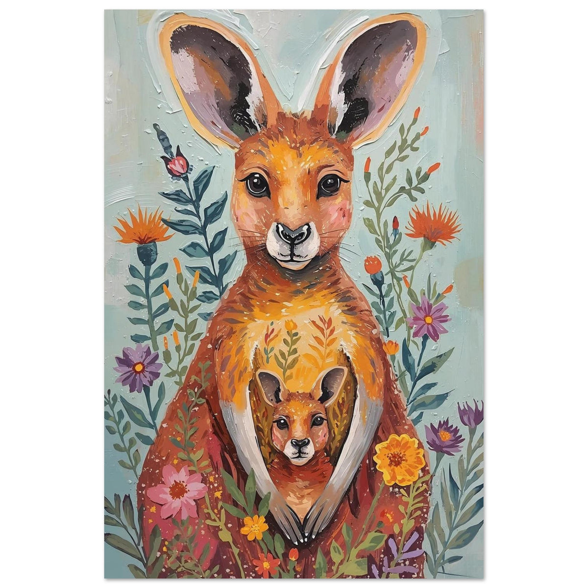 Abstract Impressionist Kangaroo & Joey Fine Art Poster – Vibrant Nature-Inspired Wall Decor 30x45 cm 12x18″