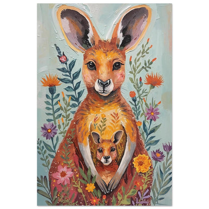 Abstract Impressionist Kangaroo & Joey Fine Art Poster – Vibrant Nature-Inspired Wall Decor 30x45 cm 12x18″