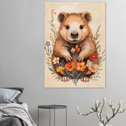 Charming Wildflower Critter Fine Art Poster in Warm Earthy Tones