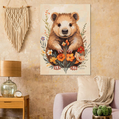 Charming Wildflower Critter Fine Art Poster in Warm Earthy Tones